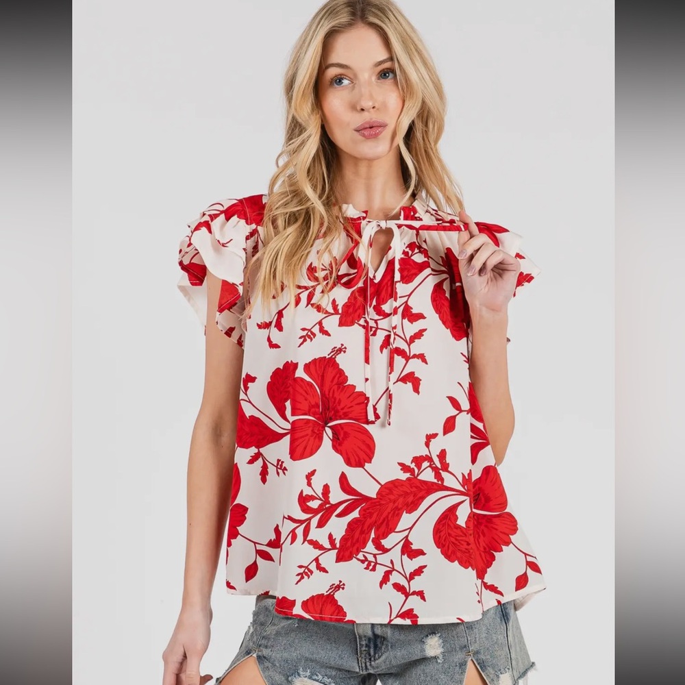 ShopEvelynne Red Floral Blouse